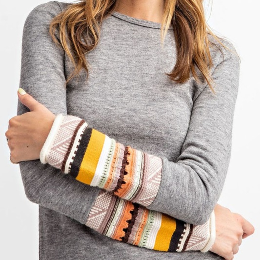 Multi Hacci Knitted Cuff Sleeve Sweater - Grey - Picture 3 of 9